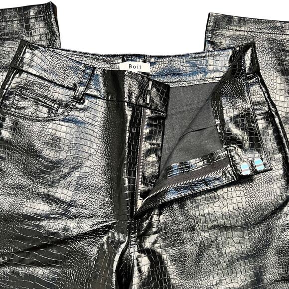 Boii Studios Black Alligator Faux Leather High Rise Straight Leg Pant Women XL - Picture 5 of 8